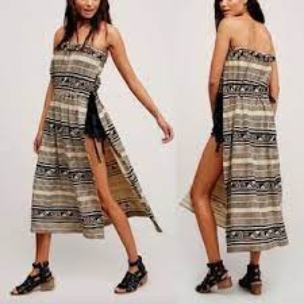 NWOT Free People New Romantic Slit Black Crème Party Intricate Dress XS X Small